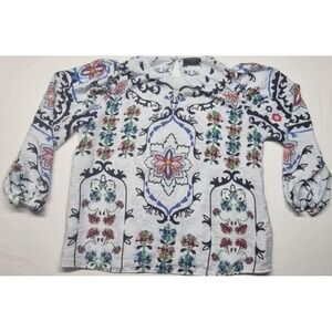 Lane Bryant Plus Size‎ boho White Floral Peasant Blouse Sz 16 Long Sleeve
